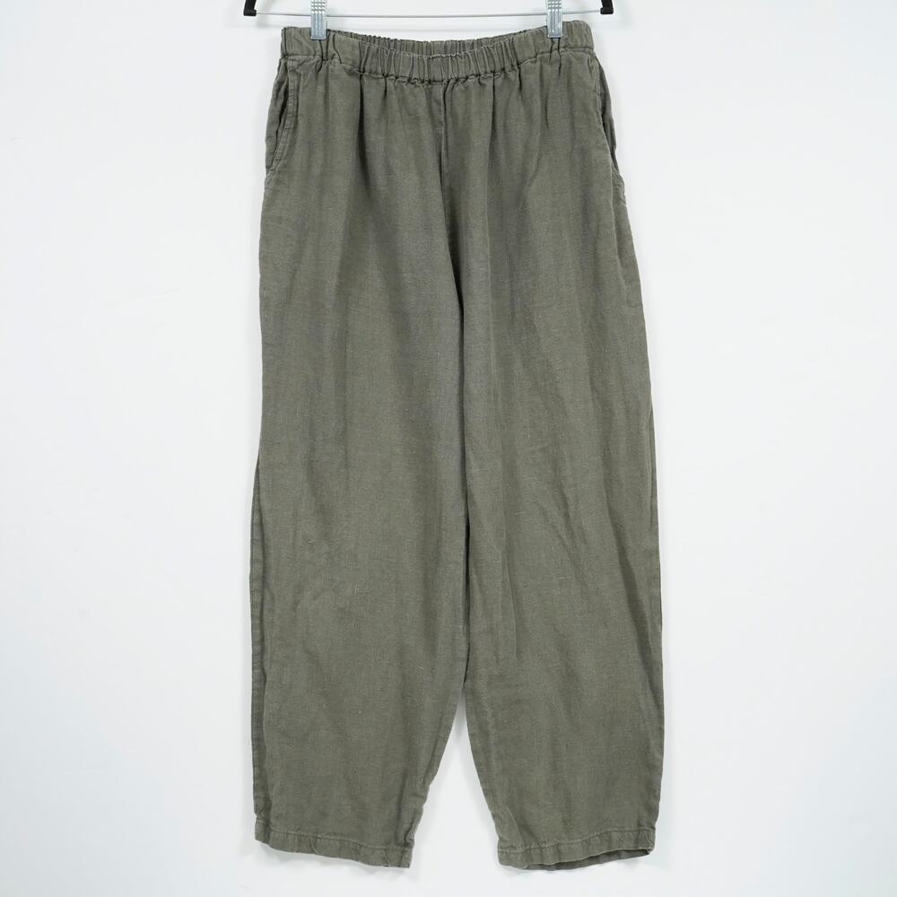 FLAX by Jeanne Engelhart Linen Pants Olive Gray Women's M 28x24 Lagenlook